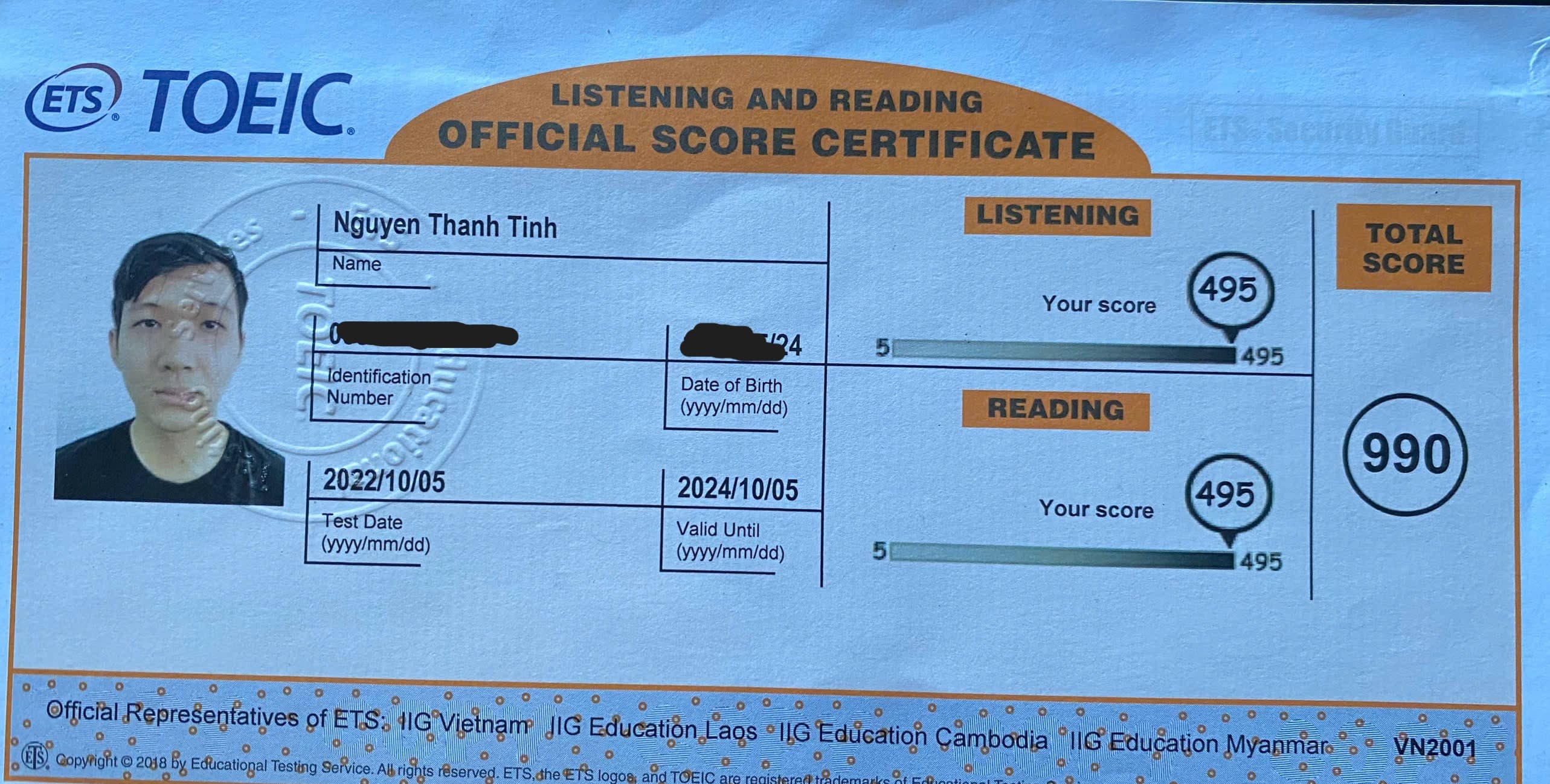 Chứng chỉ TOEIC 990/990 (Lần 1)
