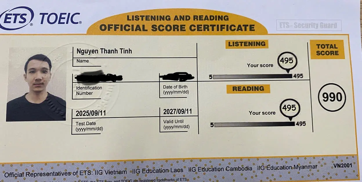 Chứng chỉ TOEIC 990/990 (Lần 2)