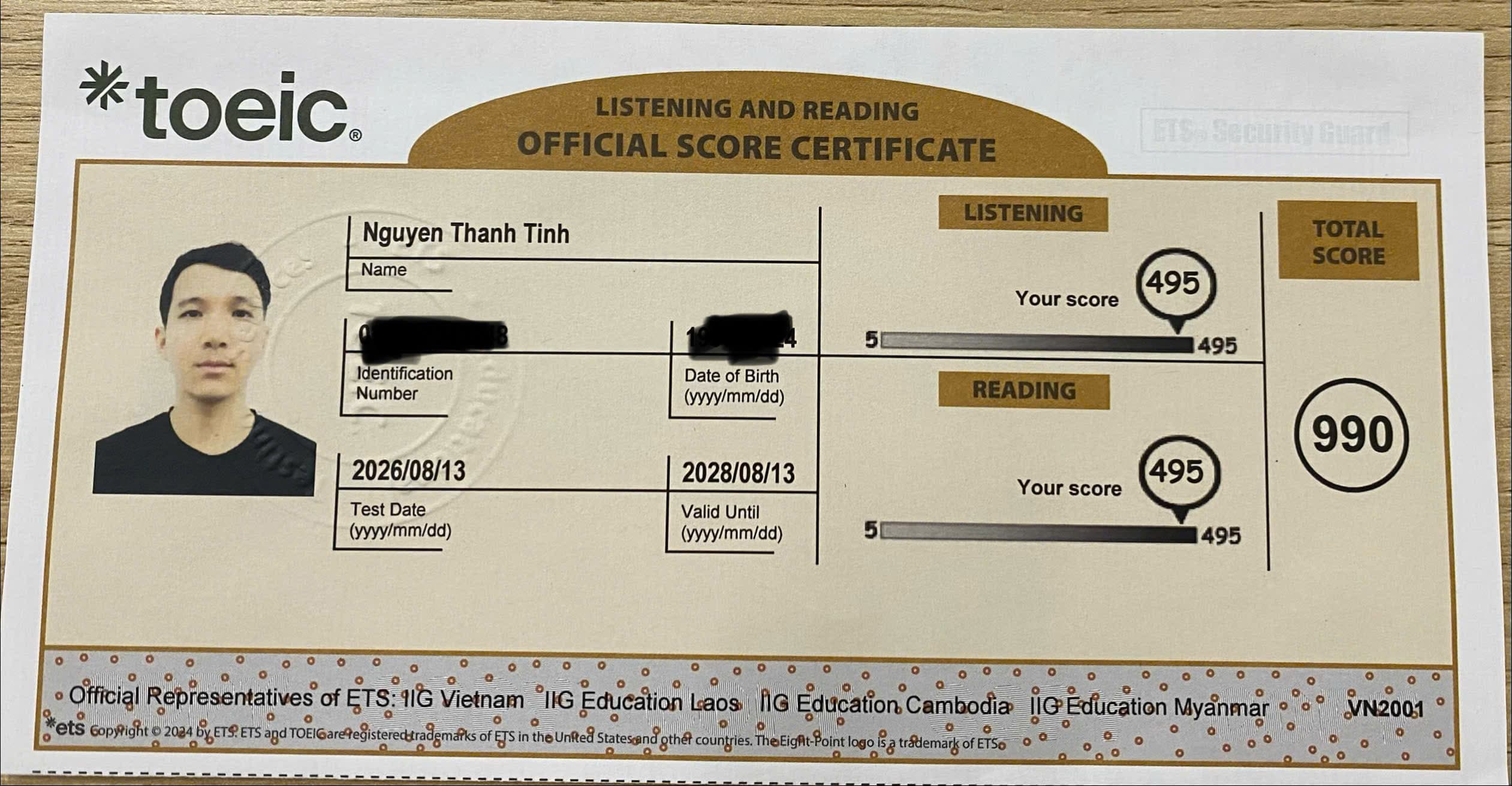 Chứng chỉ TOEIC 990/990 (Lần 3)