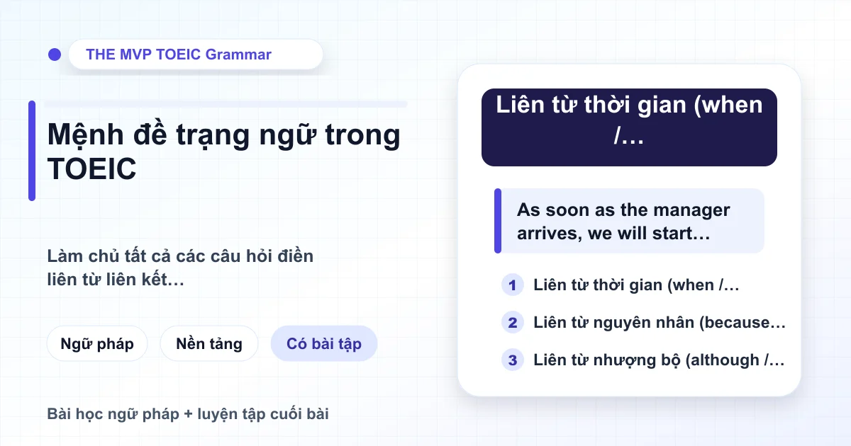 Sơ đồ liên từ và mệnh đề trạng ngữ trong bài thi TOEIC Part 5