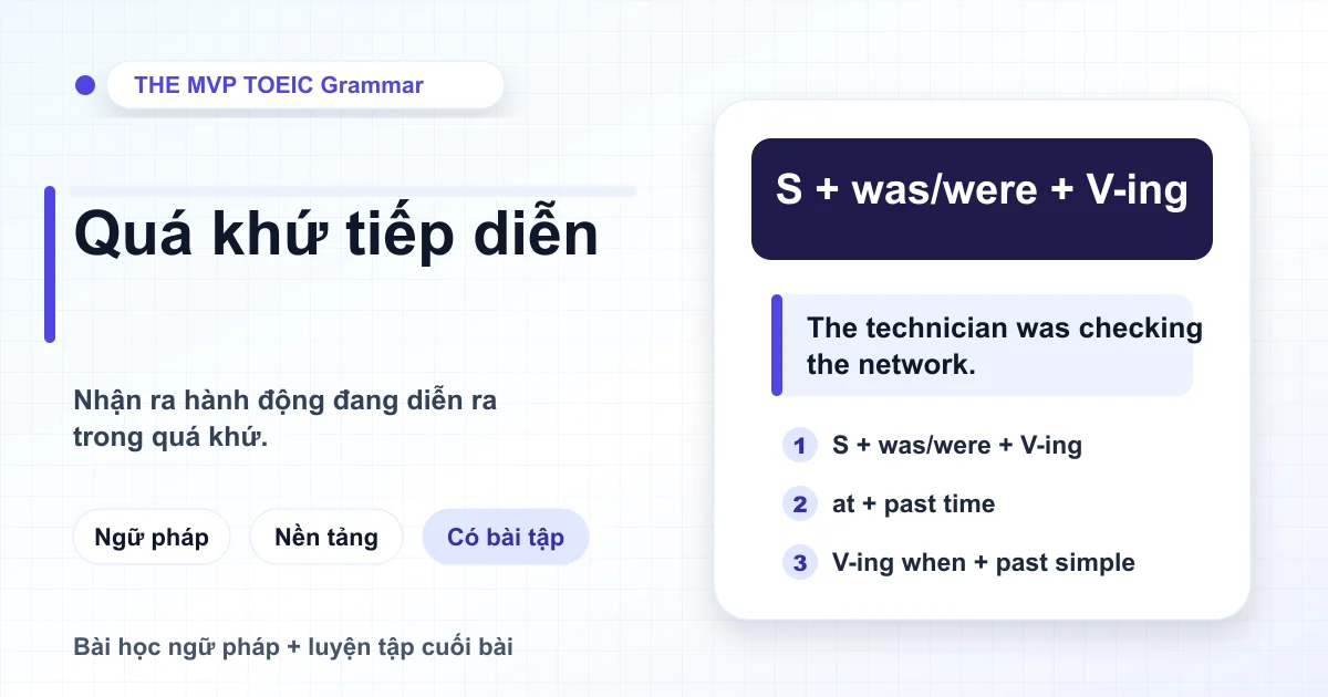 Thẻ bài học ngữ pháp TOEIC về thì quá khứ tiếp diễn