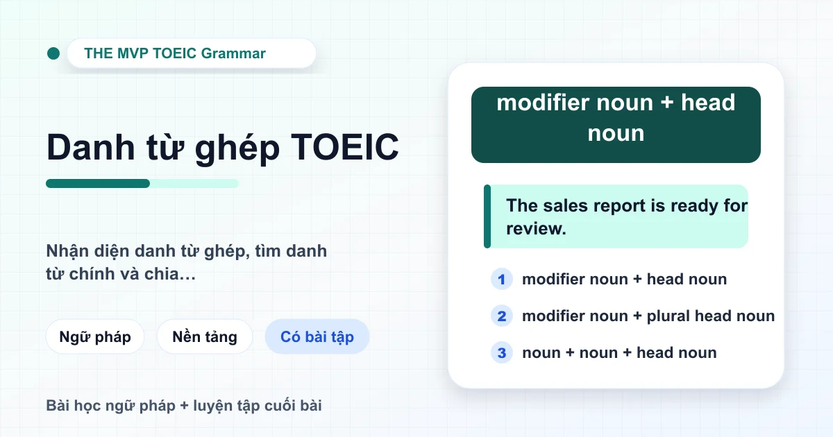 Thẻ bài học TOEIC về cách ghép hai danh từ và xác định danh từ chính