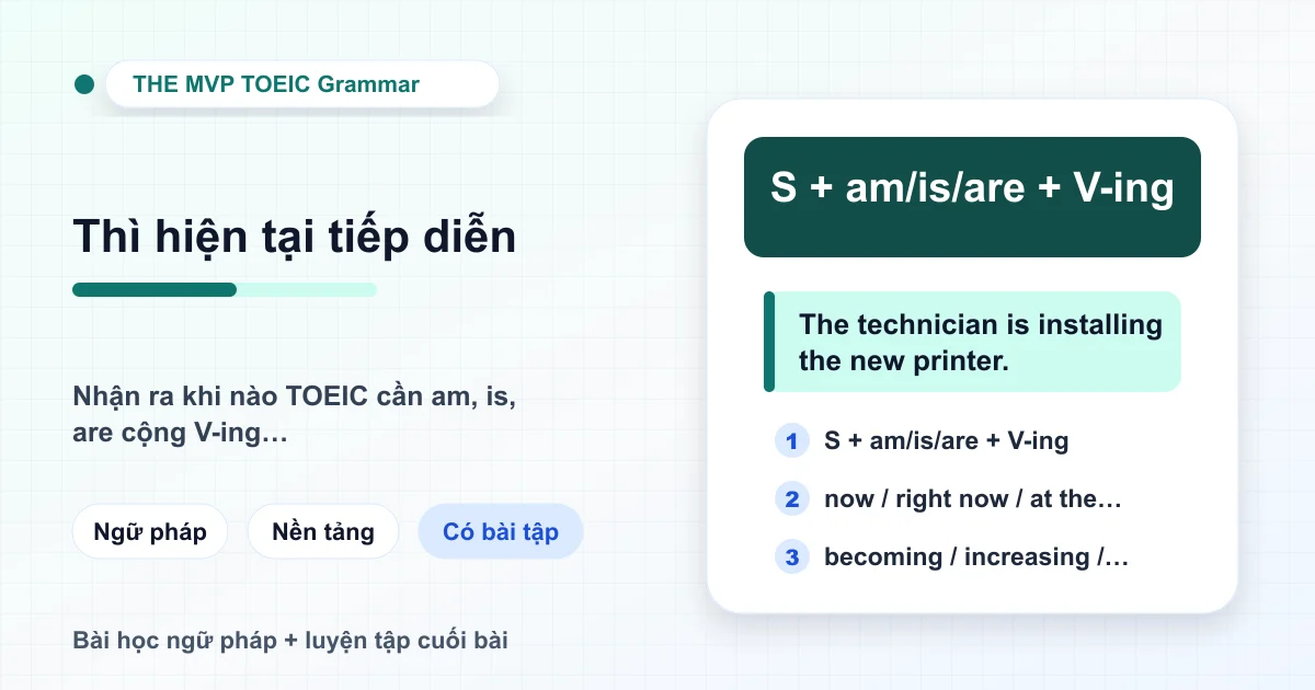 Thẻ bài học ngữ pháp TOEIC về thì hiện tại tiếp diễn